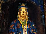 Tibet Lhasa 04 03 Potala Princess Wencheng In the Chogyal Drubphuk to the right of King Songtsen Gampo are statues of his Chinese and Nepalese wives. The tall alert figure of his Chinese wife Princess Wencheng has prominent rounded breasts and a typically Central Asian face. She brought to Tibet the famous statue of Jowo Shakyamuni, now in the Jokhang.